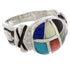 Multicolor Inlay Southwest Sterling Silver Ring Size 8-3/4 TX40050
